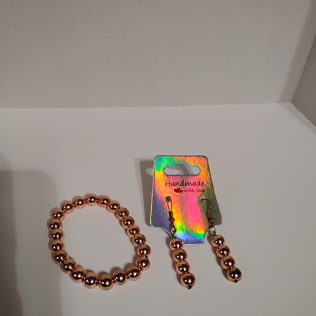 Set Of Two Cute, Pretty, Colorful Hematite Beaded Bracelet And Earring Set